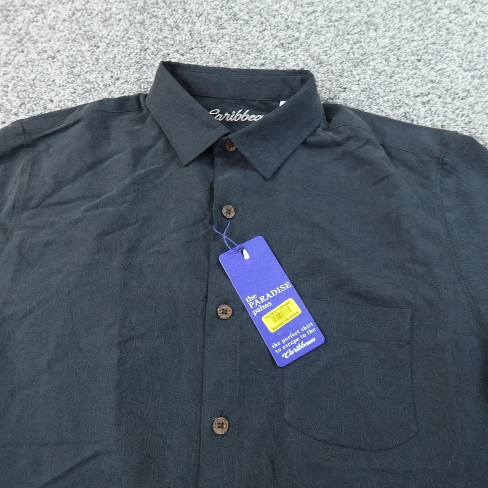 NEW Roundtree Yorke Shirt Mens L Black Palm Floral Hawaiian Aloha Button Up Camp